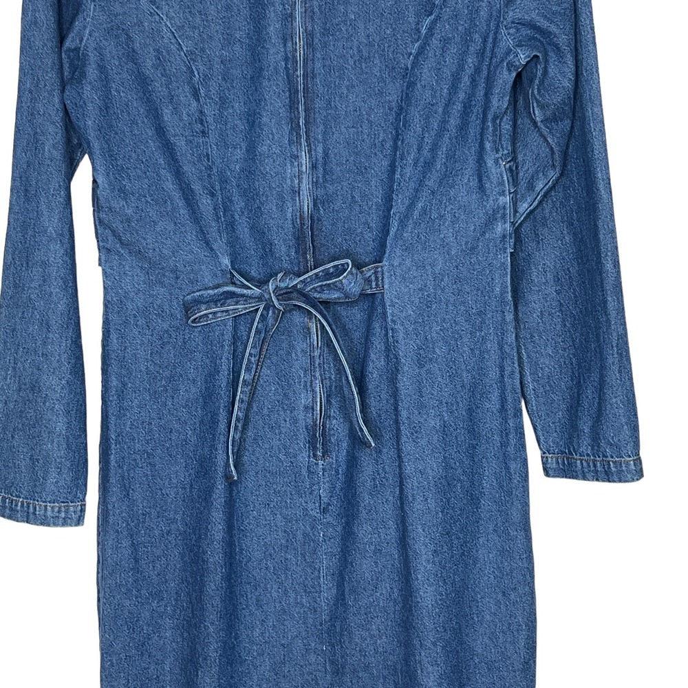 Vintage 80s 90s Denim Dress Sz‎ 10 Blue Empire Waist Zip Tie Back 100% Cotton - Picture 4 of 9